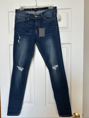 Flying Monkey Women's Skinny Jeans - Dark Blue Distressed